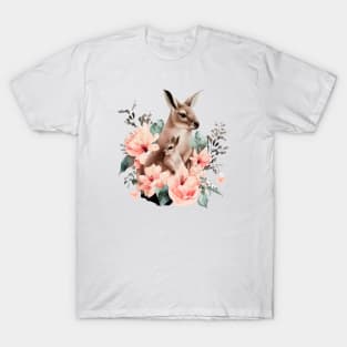 kangaroo with baby and flowers T-Shirt